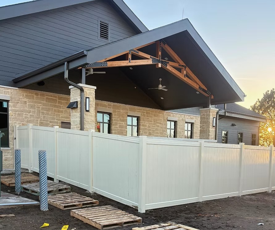Commercial vinyl fence installation by Taylormade Fence LLC in Sarpy County, NE Commercial vinyl fence installation by Taylormade Fence LLC in Sarpy County, NE